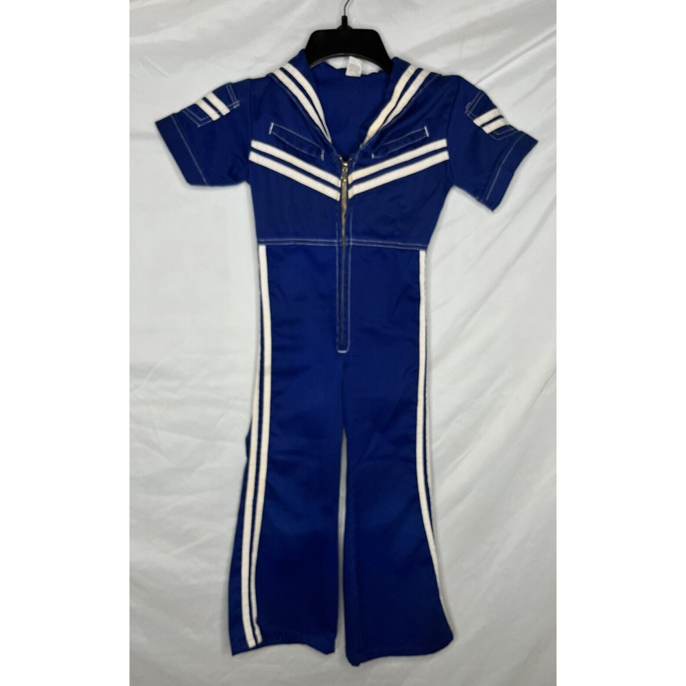 Mambro Kids Blue Jumpsuit Sailor Collar Cracker Jack Style Size 6 Vintage 1970s